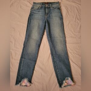 7 For All Mankind Distressed Blue Cropped Jeans